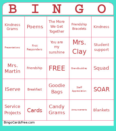 Kindness Squad Bingo Card
