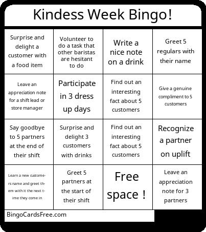Kindness Week Bingo