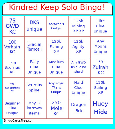 Kindred Keep Solo ! Bingo Card