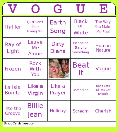 King And Queen Of Pop Bingo Card
