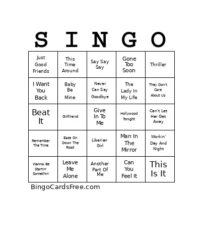 King Of Pop - Michael Jackson Bingo Card