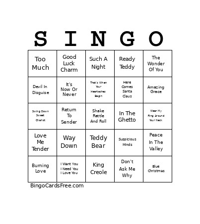 King Of Rock N' Roll Bingo Card