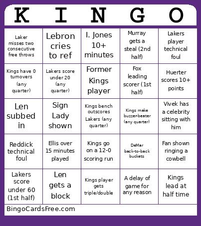 KINGO Bingo Card 2