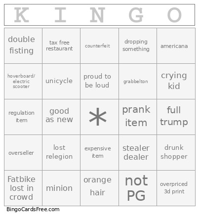 Kingsday Bingo Card