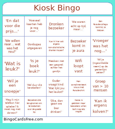 Kiosk Bingo Card