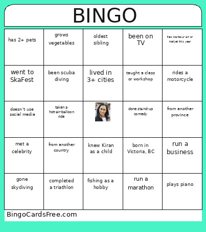 Kirans Party Bingo Card