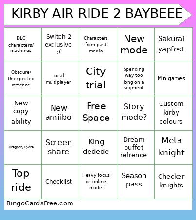 KIRBY AIR RIDE 2 BAYBEEE Bingo Card