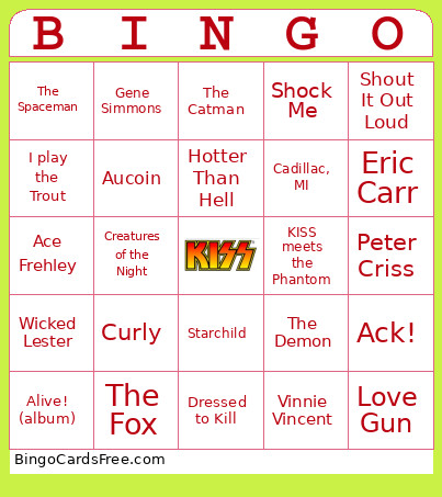 KISS Bingo Card