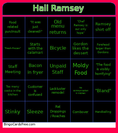 Kitchen Nightmares Bingo Card