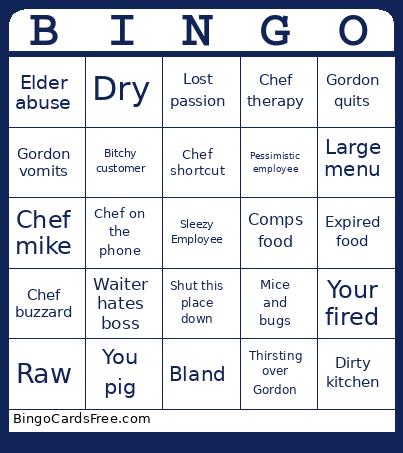 Kitchen Nightmares Bingo Cards Free Pdf Printable Game, Title: BINGO