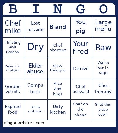 Kitchen Nightmares Bingo Card 4