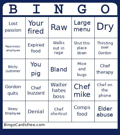 Kitchen Nightmares Bingo
