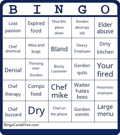 Kitchen nightmares Bingo