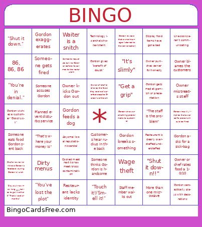 Kitchen Nightmares Mathison Bingo Cards Free Pdf Printable Game, Title: BINGO