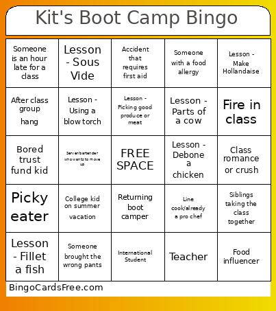 Kit's Boot Camp Bingo