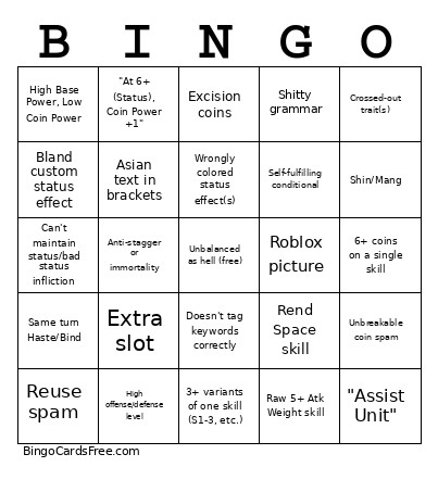 Kitslop Bingo Card