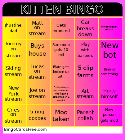 KITTEN Bingo Card