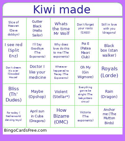 Kiwi made bingo