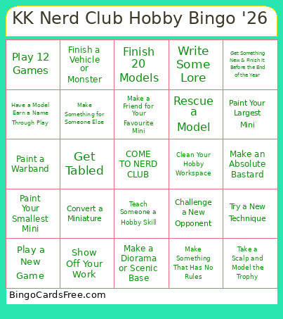 KK Nerd Club Hobby '26 Bingo Card