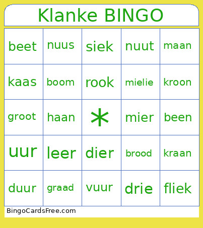 Klanke Bingo Card