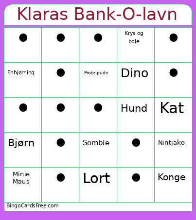Klaras Bank-O-lavn Bingo Card