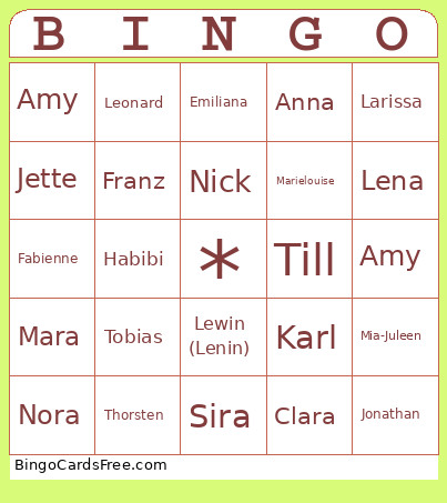 Klasse 10b Bingo Card