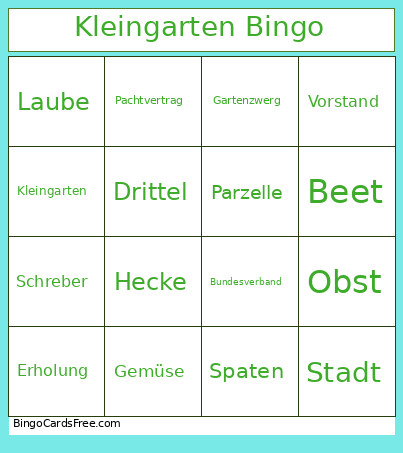 Kleingarten Bingo Card