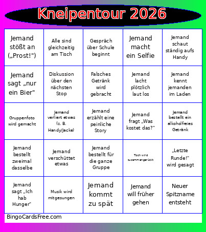 Kneipentour 2026 Bingo Card