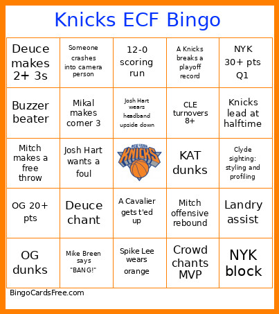 Knicks ECF Bingo Card