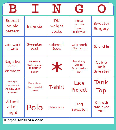 Knitting 2026 Bingo Card