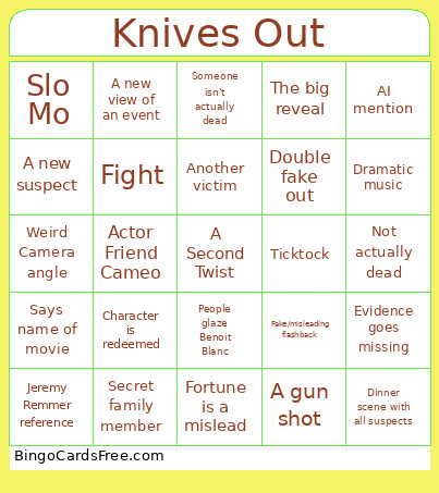Knives Out Bingo Card
