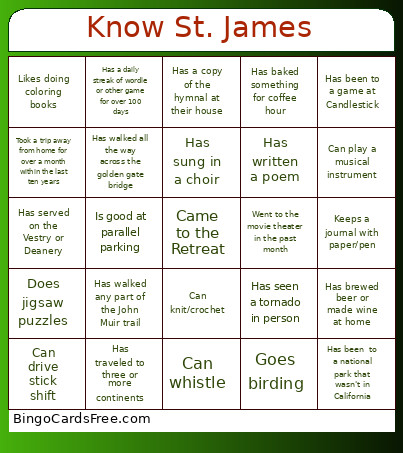 Know St. James Bingo Card