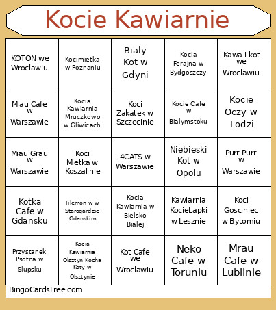 Kocie Kawiarnie Bingo Card