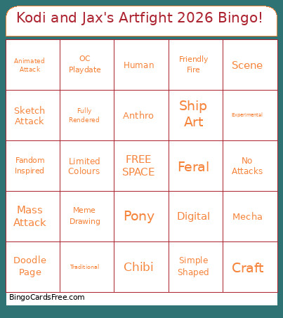 Kodi And Jax's Artfight 2026 ! Bingo Card