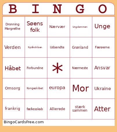 Kongensnytårstale Bingo Card