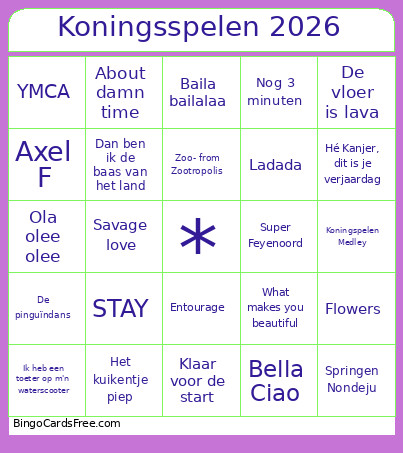 Koningsspelen 2026 Bingo Card