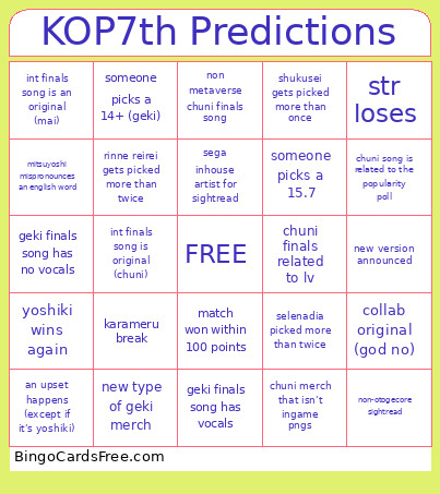 KOP7th Predictions Bingo Card