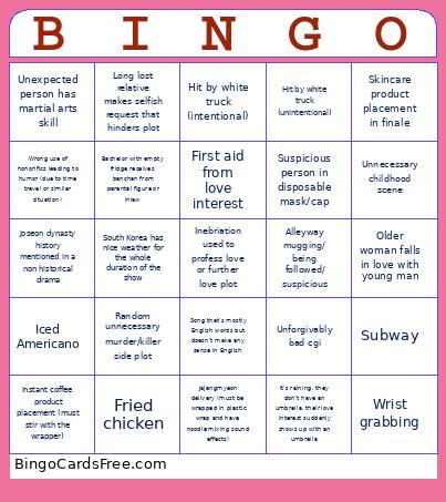 Korean Drama Bingo Card