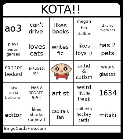 KOTA!! Bingo Card