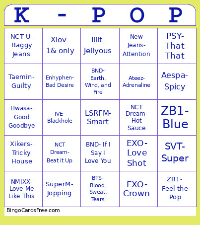 Kpop Bingo Card