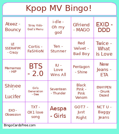 Kpop MV ! Bingo Card