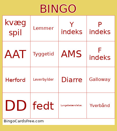 Kre Kværg Spil Bingo Card