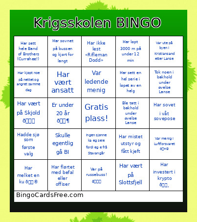 Krigsskolen Bingo Card