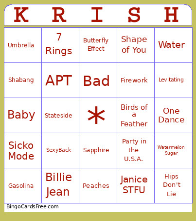 Krish's Graduation Singo! Bingo Card