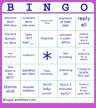 KRISTI Bingo Card