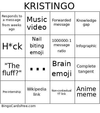 Kristoff Bingo Card