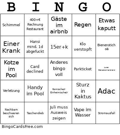 Kroatien Anton Bingo Card