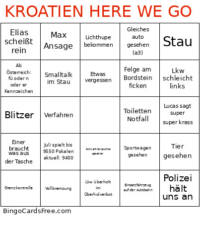 KROATIEN HERE WE GO Bingo Card