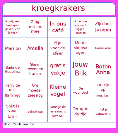 Kroegkrakers Bingo Card