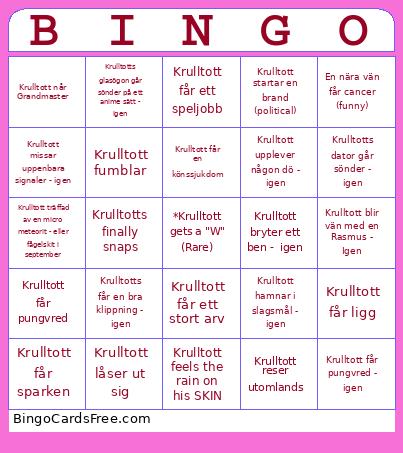 KRULL Bingo Card